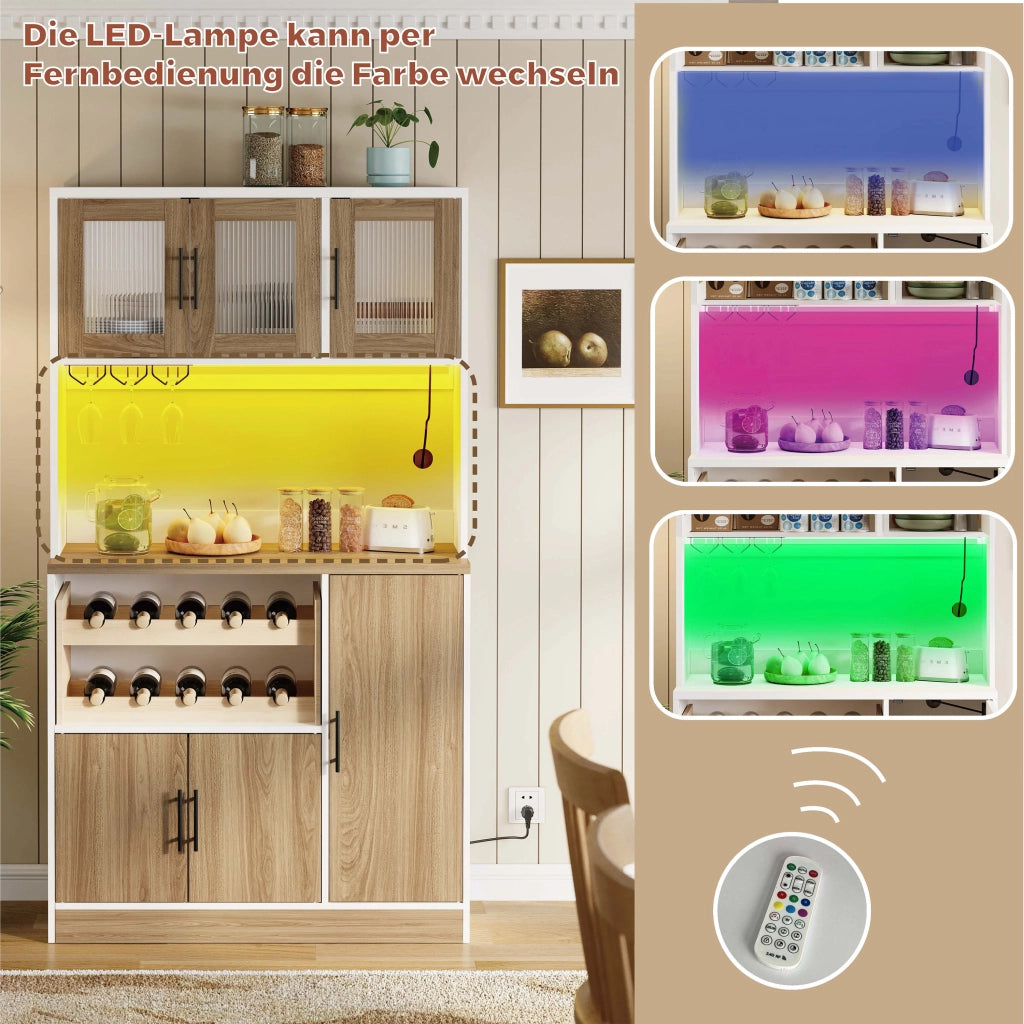 Dispensa alta con ripiani LED e presa elettrica in MDF bianco e naturale 100 × 40 × 180 cm