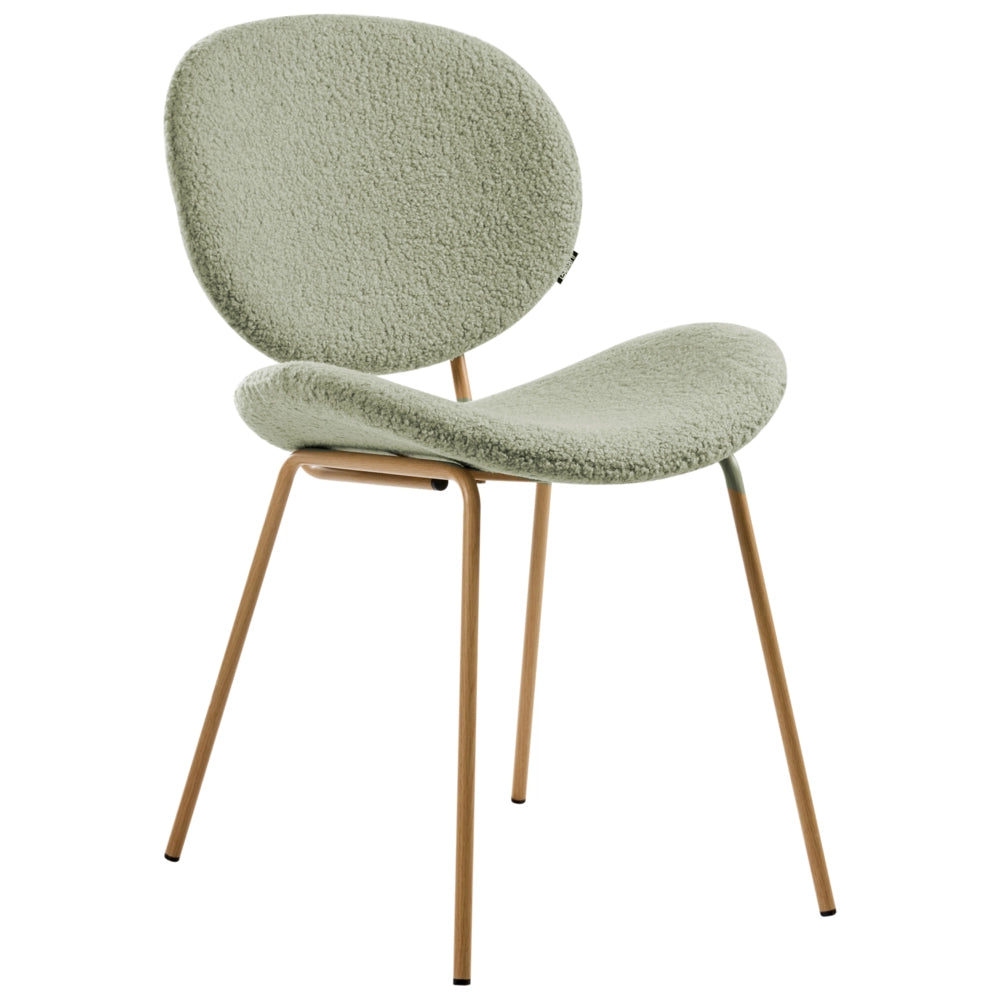 Set di 2 sedie Boucle con gambe effetto legno senza braccioli e tappi per gambe design retrò sedute da sala da pranzo verde chiaro