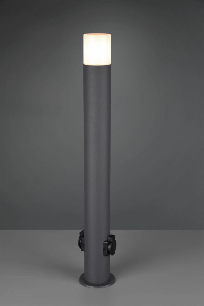 HOOSIC PALO DA ESTERNO ALTO FUSIONE DI ALLUMINIO ANTRACITE CON 2 PRESE SCHUKO ALLA BASE IP44 H.80CM 1 LUCE ATTACCO E27