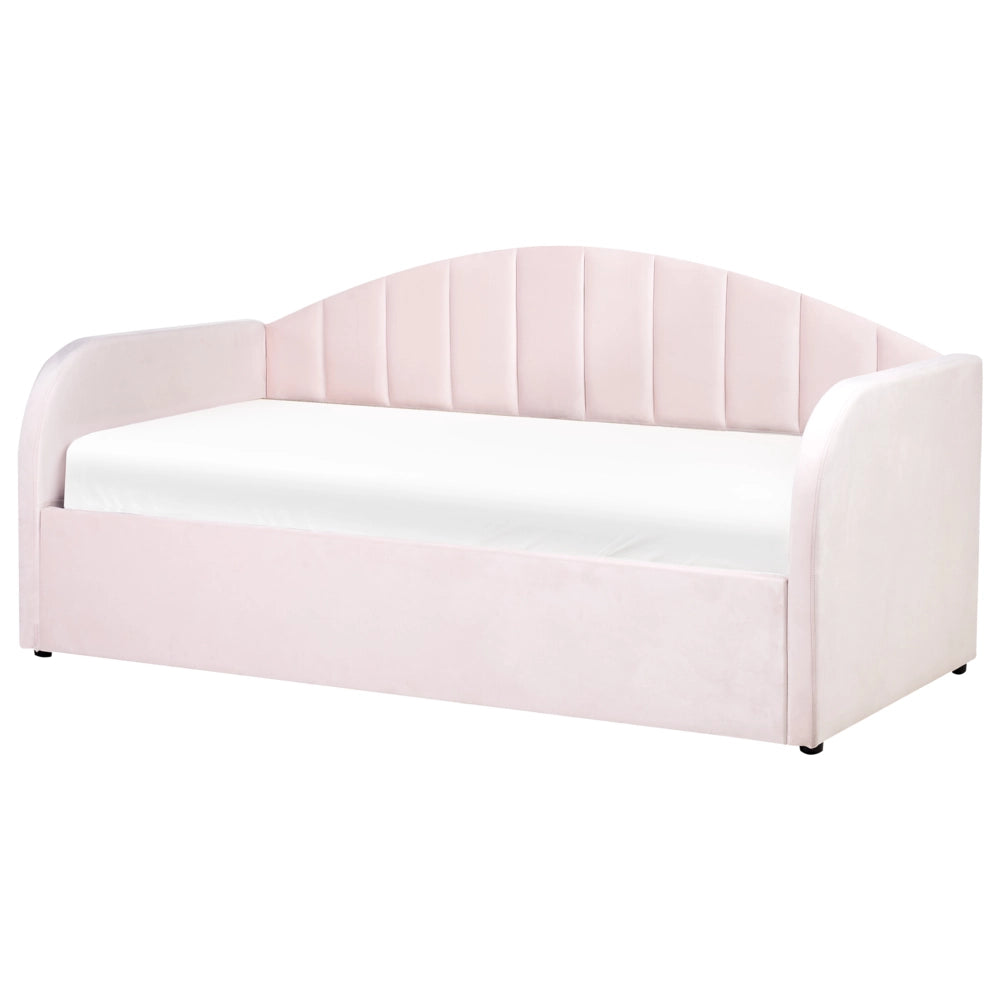Letto estraibile in velluto rosa 90 x 200 cm con cornice imbottita moderna glamour per una cameretta per bambini ospiti