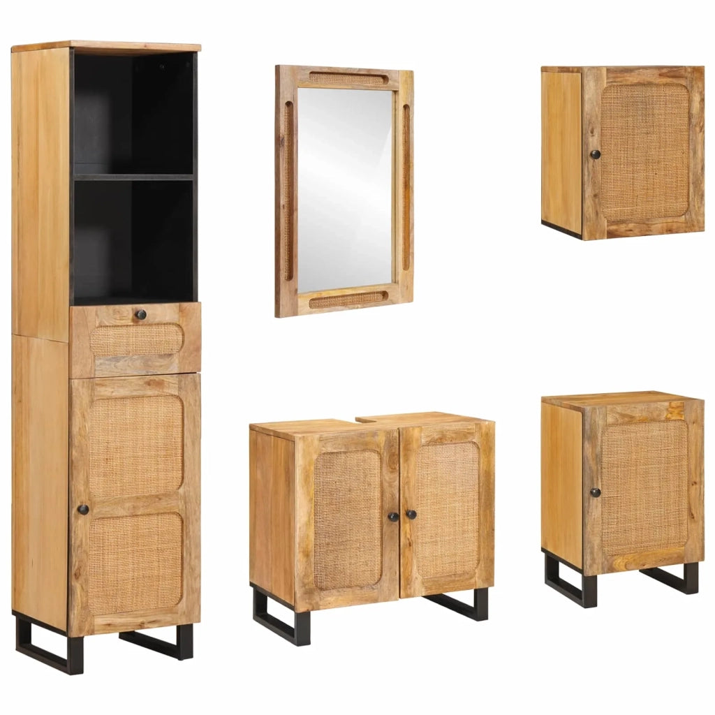 Set da Bagno con cassetto Naturale Legno di mango massello