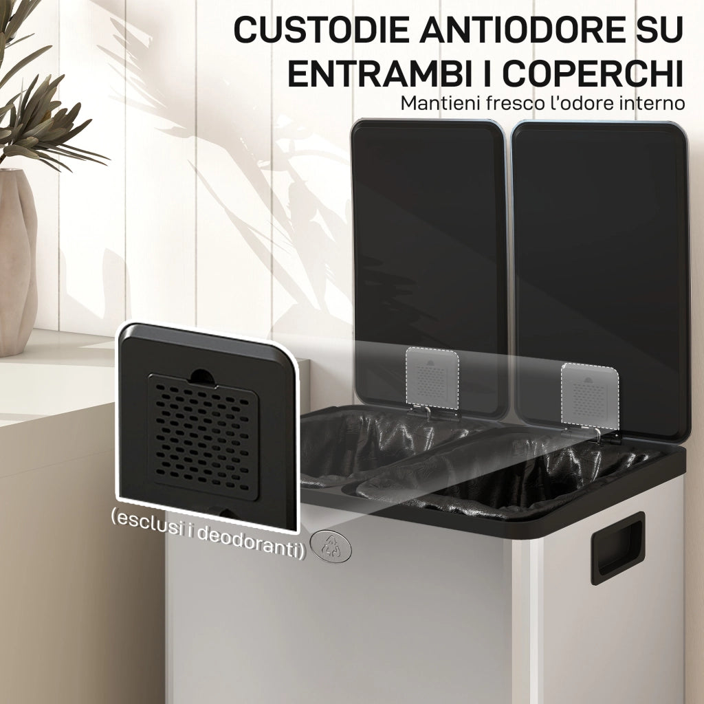Cestino per la Raccolta Differenziata 28L ¨C Zephmum ¨C Acciaio Inox, Argento, 45.8x36x67.6 cm