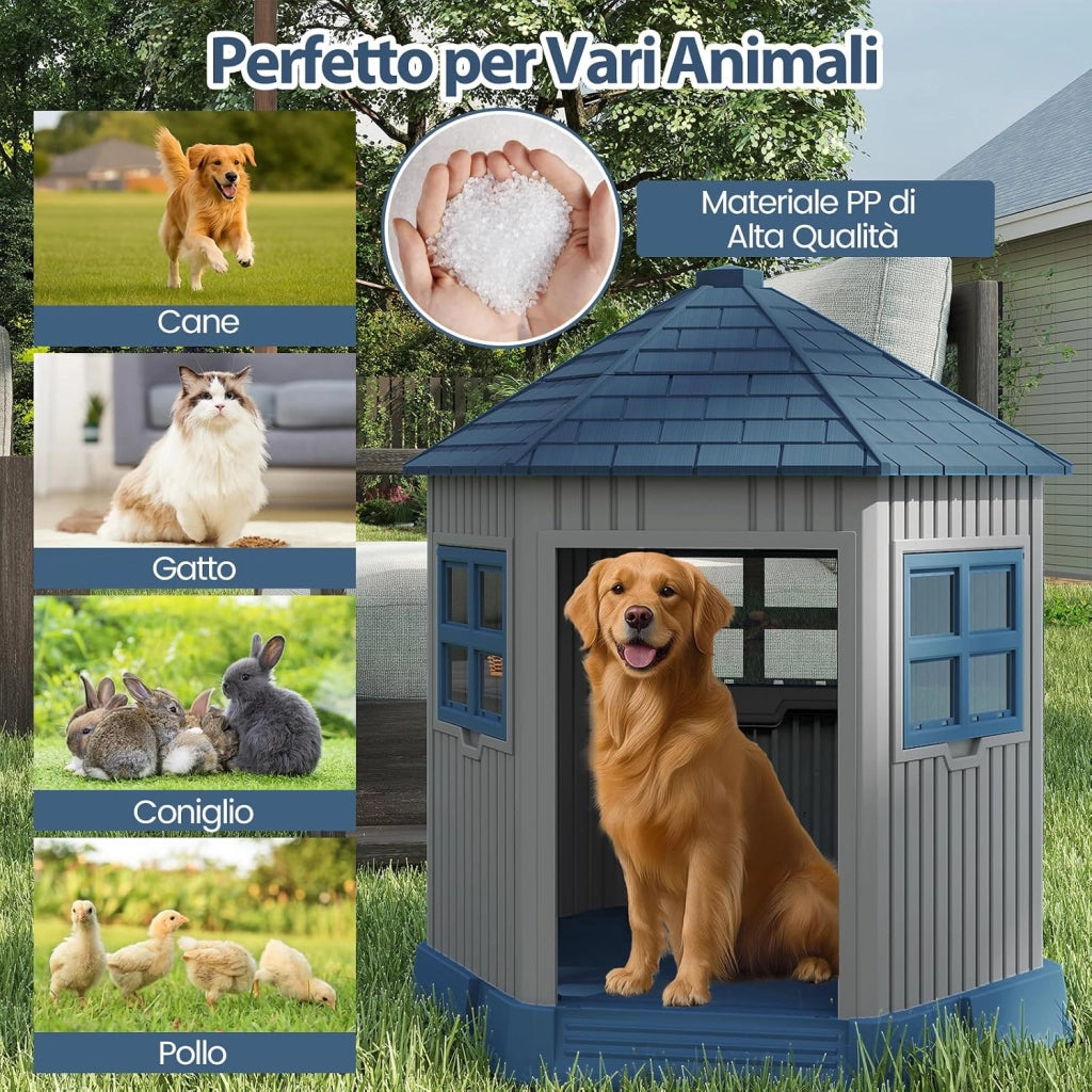 Cuccia per Cani da Interno ed Esterno, Casetta a Forma di Fienile con 2 Finestre e Lucernario, Tetto Inclinato e Grande Ingresso, Cuccia per Piccoli e Medi Cani