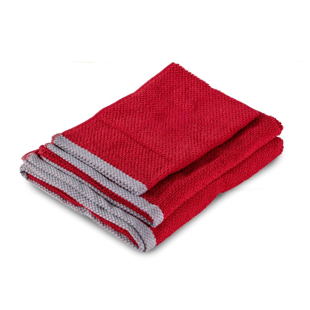 Set Asciugamani Bagno 3 Pezzi in Cotone 100% 430 GSM, Telo Doccia 70x140 cm, Asciugamano Viso 50x100 cm e Ospite 40x50 cm, Effetto Popcorn Morbido e Assorbente Ciliegia-Grigio