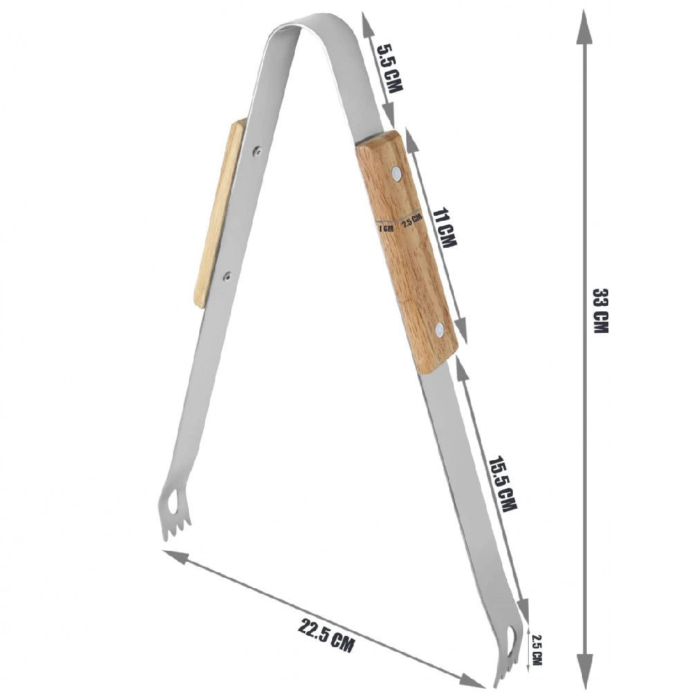 Trade Shop - Set 3 Attrezzi Griglia Barbecue Forchettone Pinza Spatola In Acciaio Manico Legno -