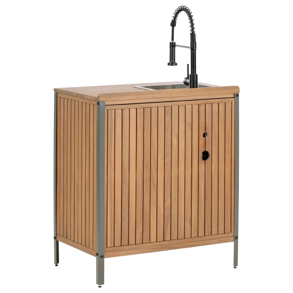 Mobile da cucina per esterni marrone con lavello in legno d'acacia nero con lavello 2 ripiani 2 ante 50 x 80 x 92 cm Giardino Cucina Pranzo