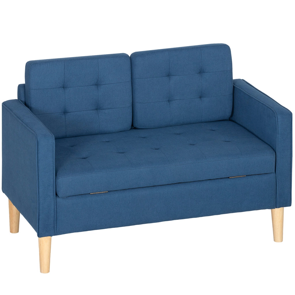 Divano 2 posti con contenitore ¨C zephmum ¨C blu, tessuto trapuntato, 117x62x78 cm