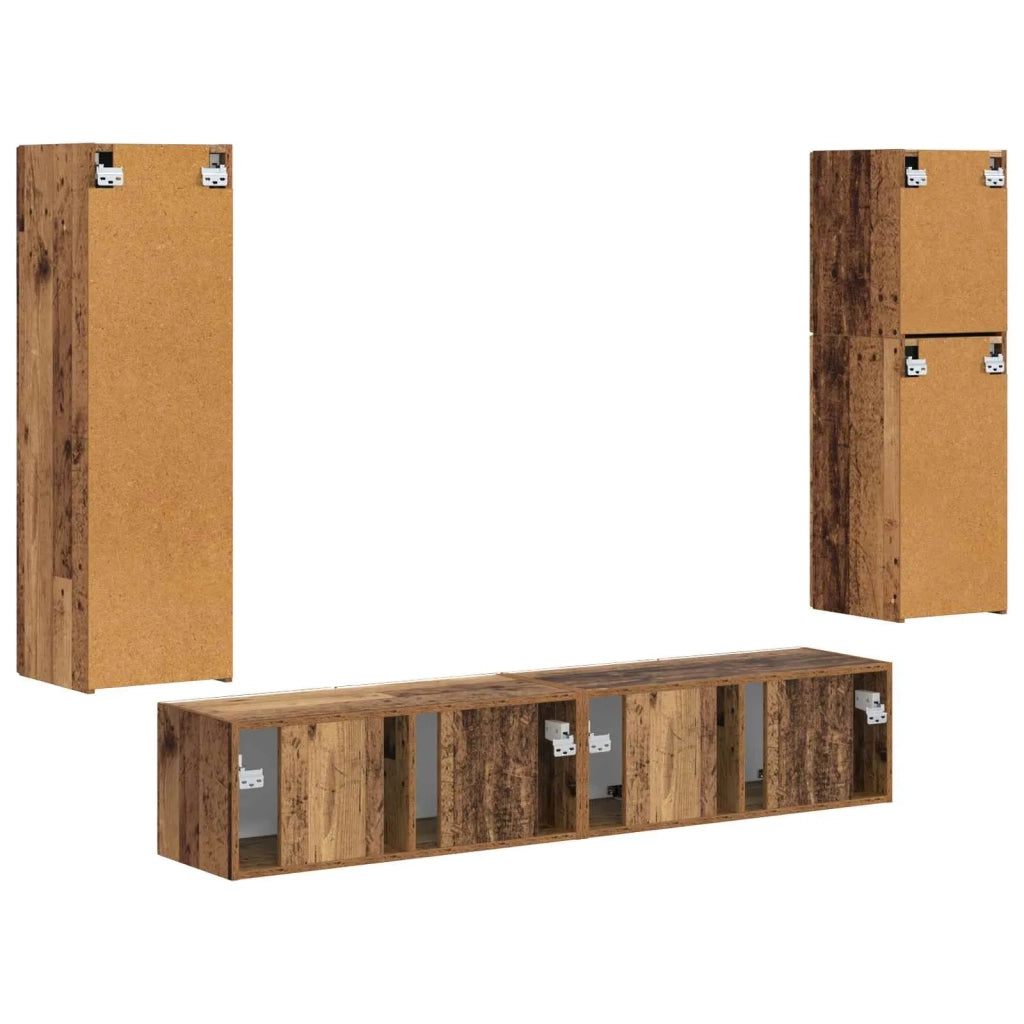 Set mobile TV 4 pz-Credenza per TV Legno vecchio Legno multistrato 695675