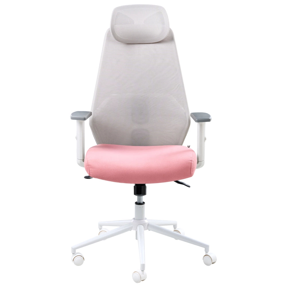 Sedia da ufficio multifunzionale con rivestimento in rete grigio chiaro e rosa con braccioli e poggiatesta regolabili Regolazione dell'altezza del sedile Base girevole