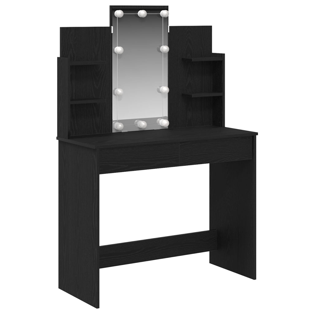 Toeletta  con luci LED Nero Rovere 96x40x142 cm
