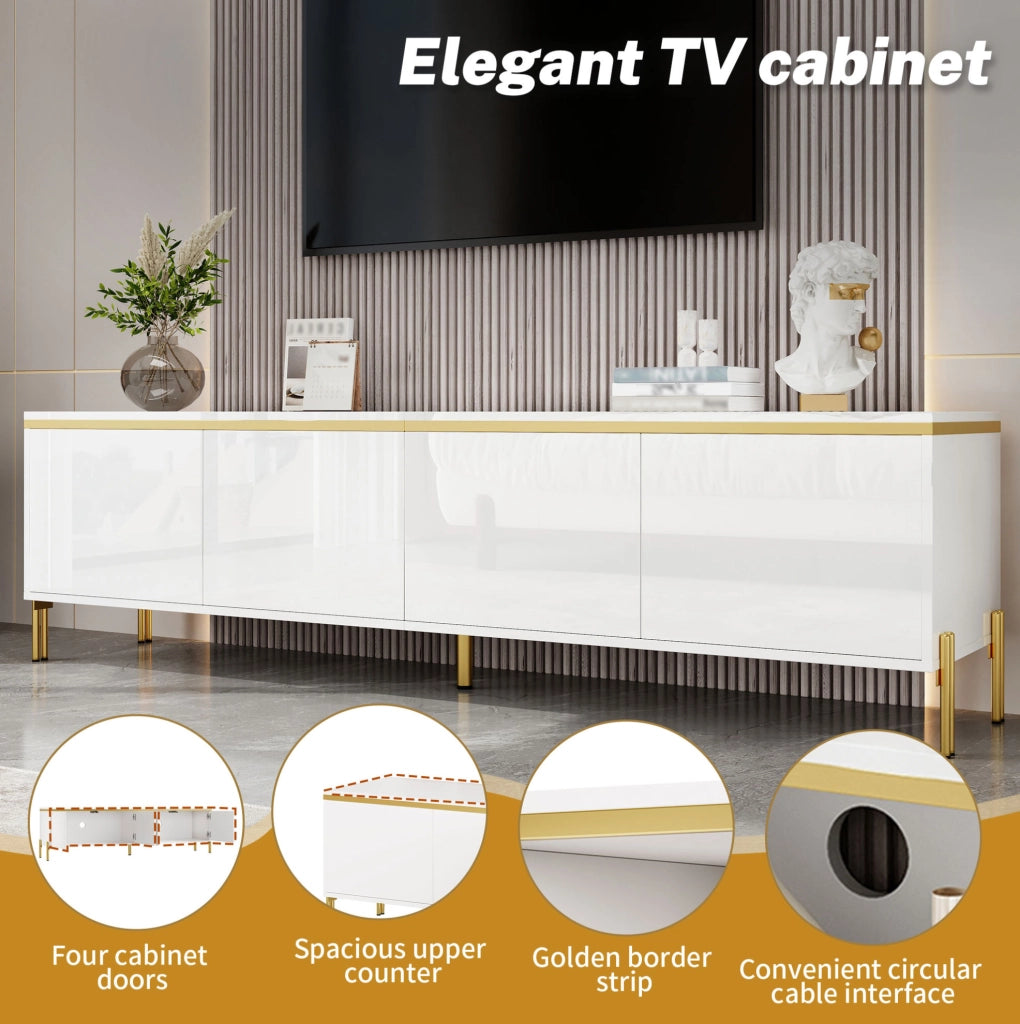 Mobile TV alto lucido con 4 ante; passacavi; 170x38x50 cm; bianco