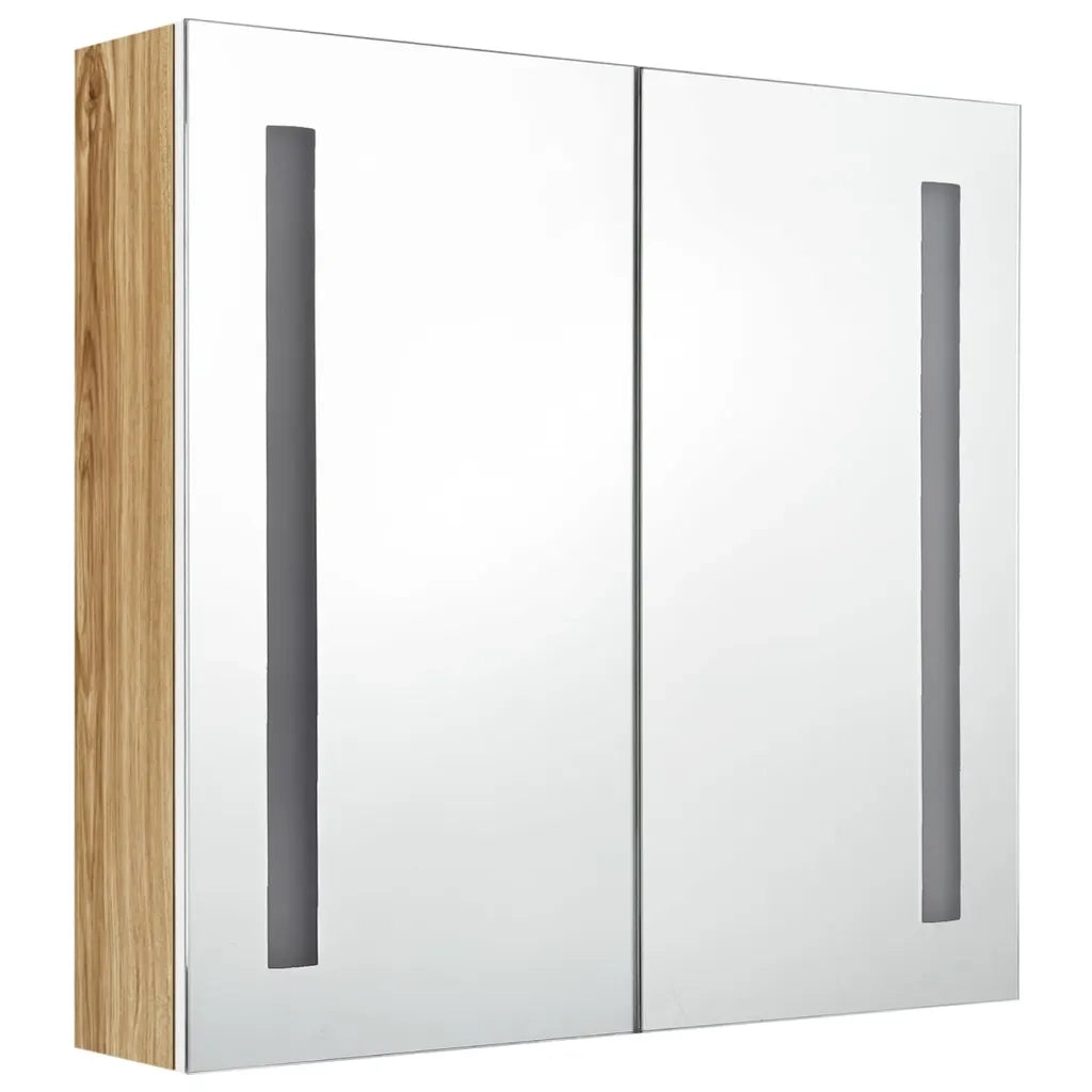 Armadietto Bagno con Specchio e LED Bianco e Rovere 62x14x60 cm 326523