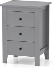 Set di 1/2 Comodino con 3 Cassetti, 46 x 37 x 65 cm, Comodino in Legno, Cassettiera di Stoccaggio con Gambe, Tavolo Ausiliare per Soggiorno, Camera da Letto (1, Grigio)