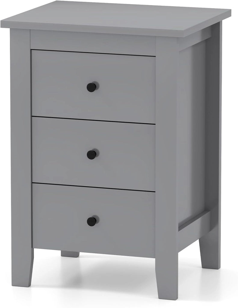 Set di 1/2 Comodino con 3 Cassetti, 46 x 37 x 65 cm, Comodino in Legno, Cassettiera di Stoccaggio con Gambe, Tavolo Ausiliare per Soggiorno, Camera da Letto (1, Grigio)