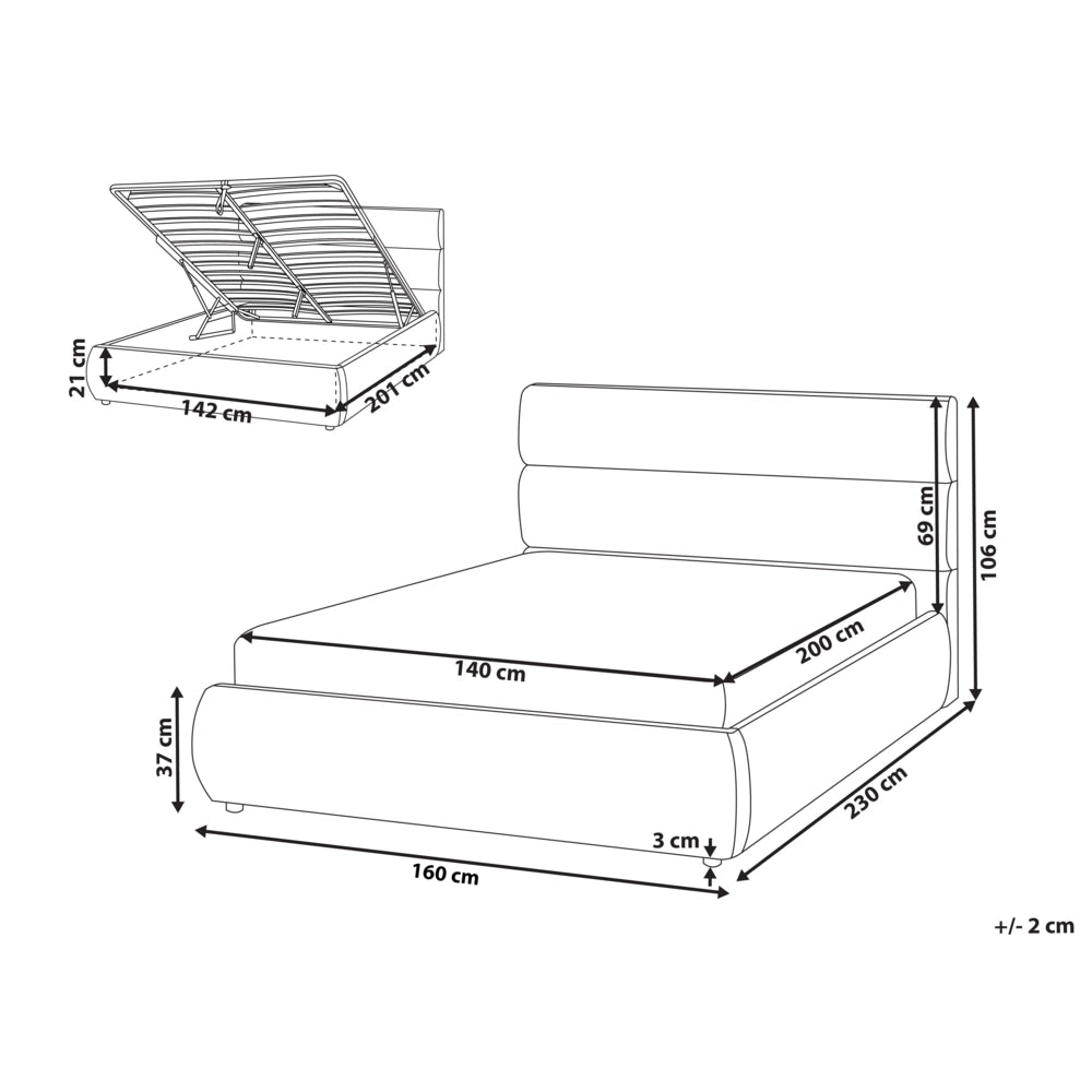 Telaio del letto a doghe in tessuto di lino grigio imbottito gambe in plastica ottomana di stoccaggio 140 x 200 cm EU dimensioni doppie Design moderno