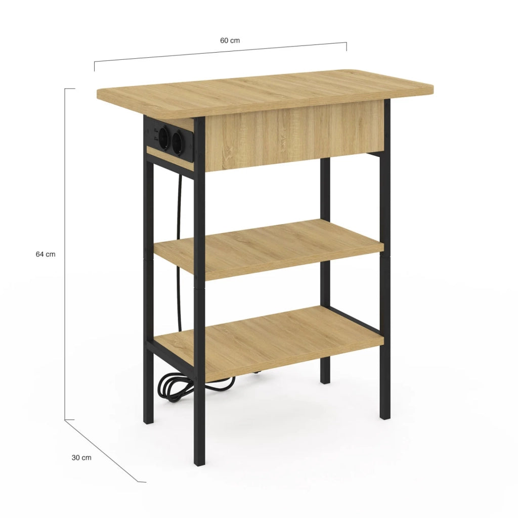 IDMarket - Tavolino DETROIT - comodino con ciabatta - design industriale