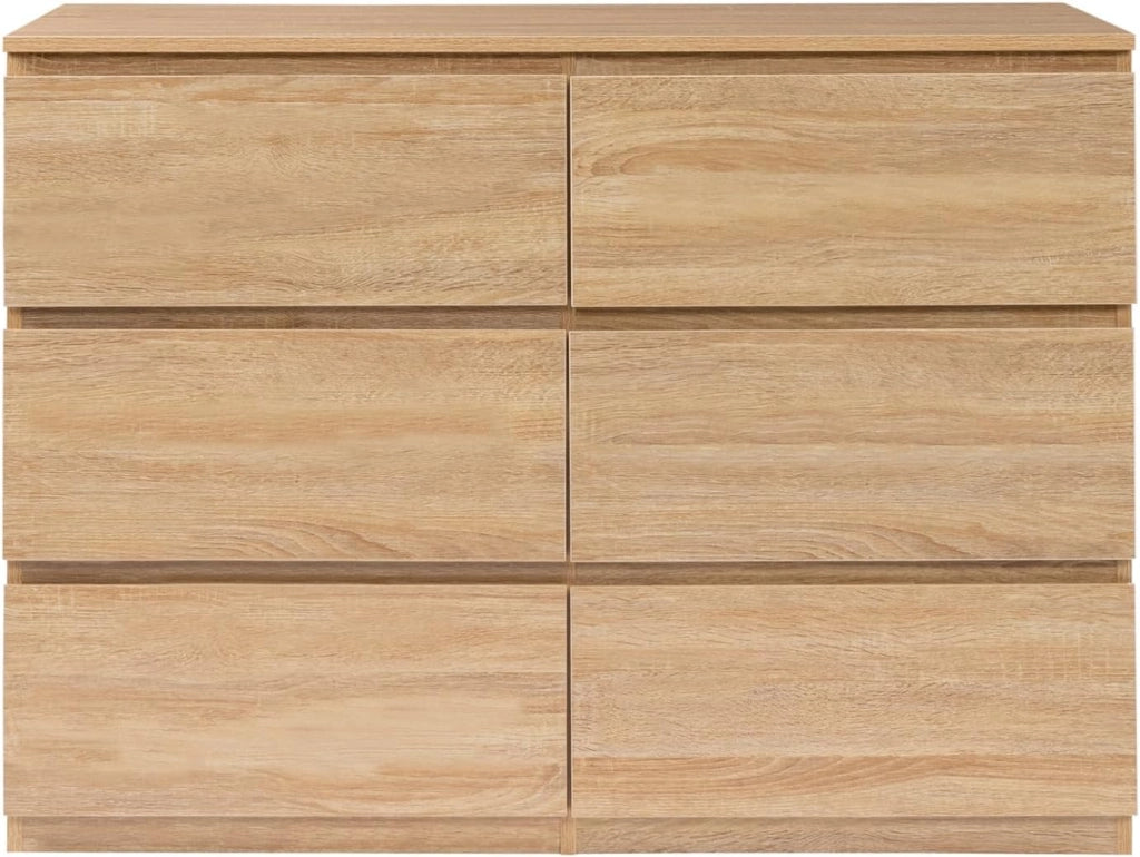 TOMI Cassettone a 6 cassetti da 110 cm in legno effetto faggio