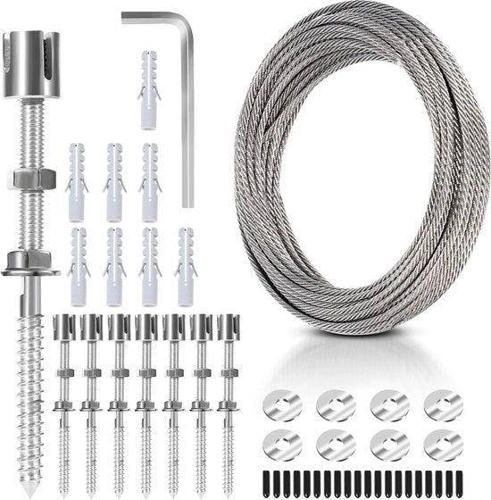 Supporto per piante di acciaio inossidabile, sistema professionale da 12M completo con supporti per parete e cavo di acciaio 3 mm