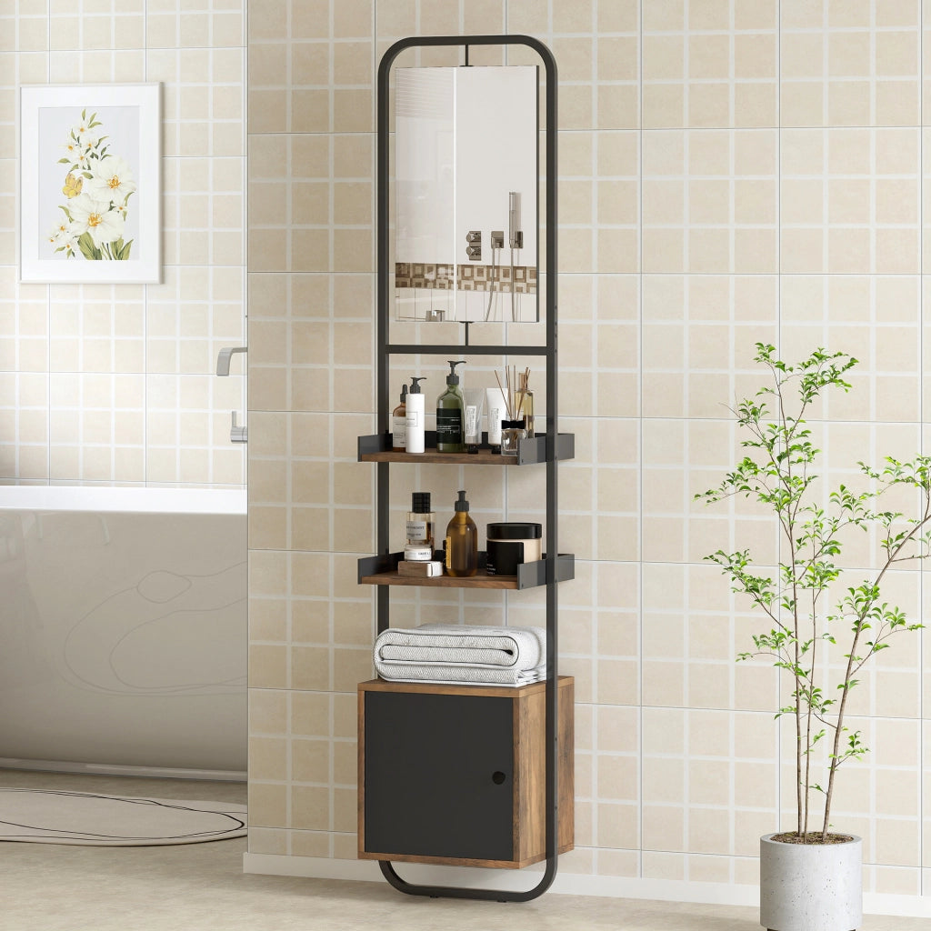 Mobiletto Bagno con Miroir, Anta e Ripiani Regolabili ¨C Zephmum ¨C Nero 40x30x179cm