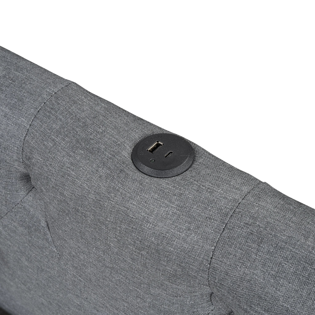 Letto imbottito matrimoniale 140×200 cm con USB; Type-C; LED; testiera; senza materasso; grigio