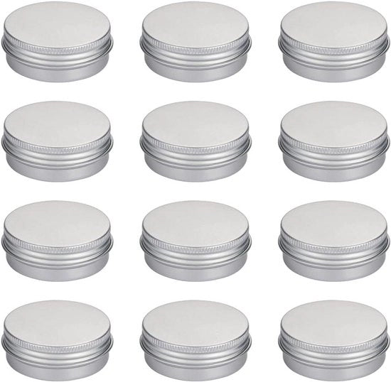 12 contenitori in alluminio a forma rotonda con coperchi a viti, argento, contenuto 30 ml - ideali per viaggi e DIY cosmetica