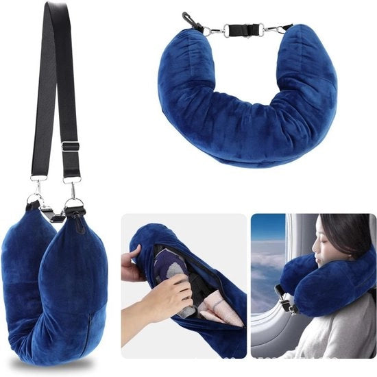 Supporto per bagaglio - Accessori per viaggio - Articoli per 5 giorni - Cuscino da viaggio trasformabile multifunzionale - Rimovibile - Cappuccio morbido multifunzionale - Cuscino morbido - Blu