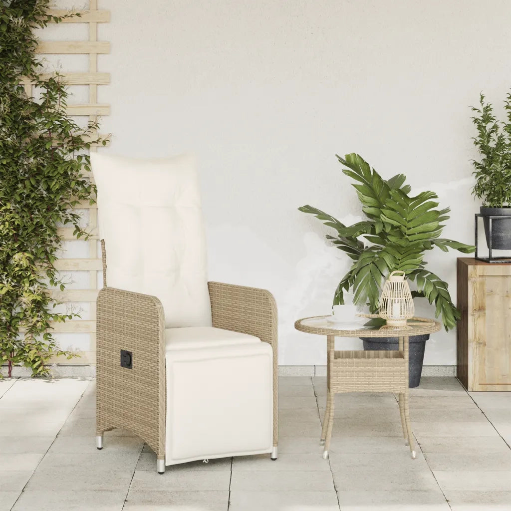 vidaXL Sedia Reclinabile da Giardino con Cuscini Beige in Polyrattan