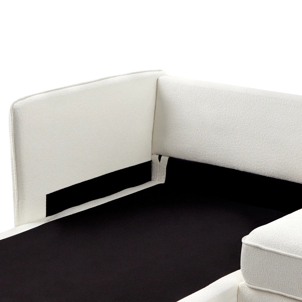 Divano angolare destro Bianco sporco Boucle Gambe in metallo Schienale a cuscino Cuscini sparsi Design moderno