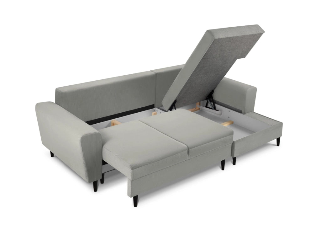Cosmopolitan Design - Divano convertibile angolare destro con box "Kyoto" 4 posti in velluto a coste grigio chiaro 