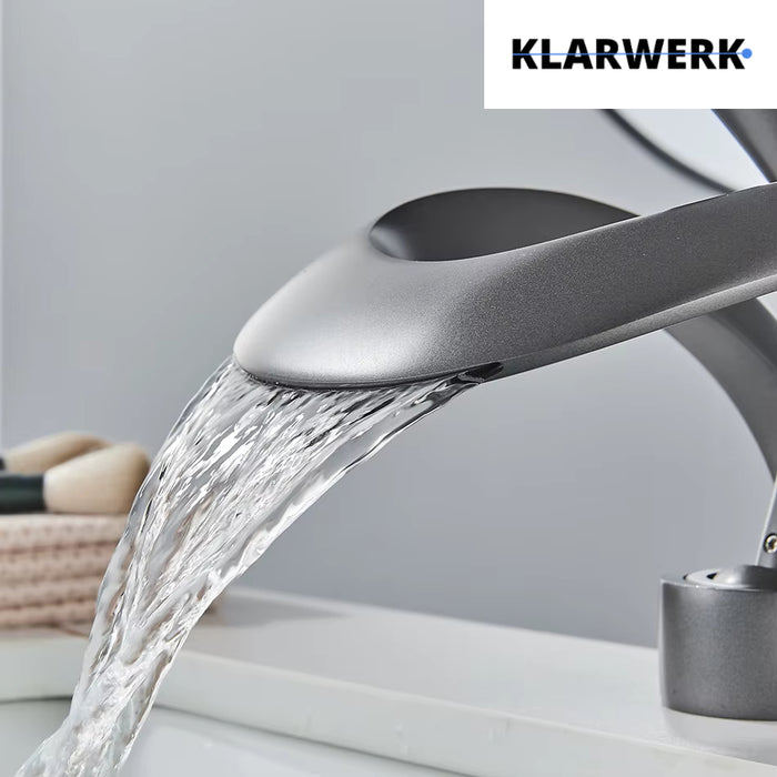 NAVIS | Rubinetto a cascata di design per bagno grigio titanio |Elegante rubinetto in acciaio inossidabile premium per lavelli|Miscelatore  2 attacchi