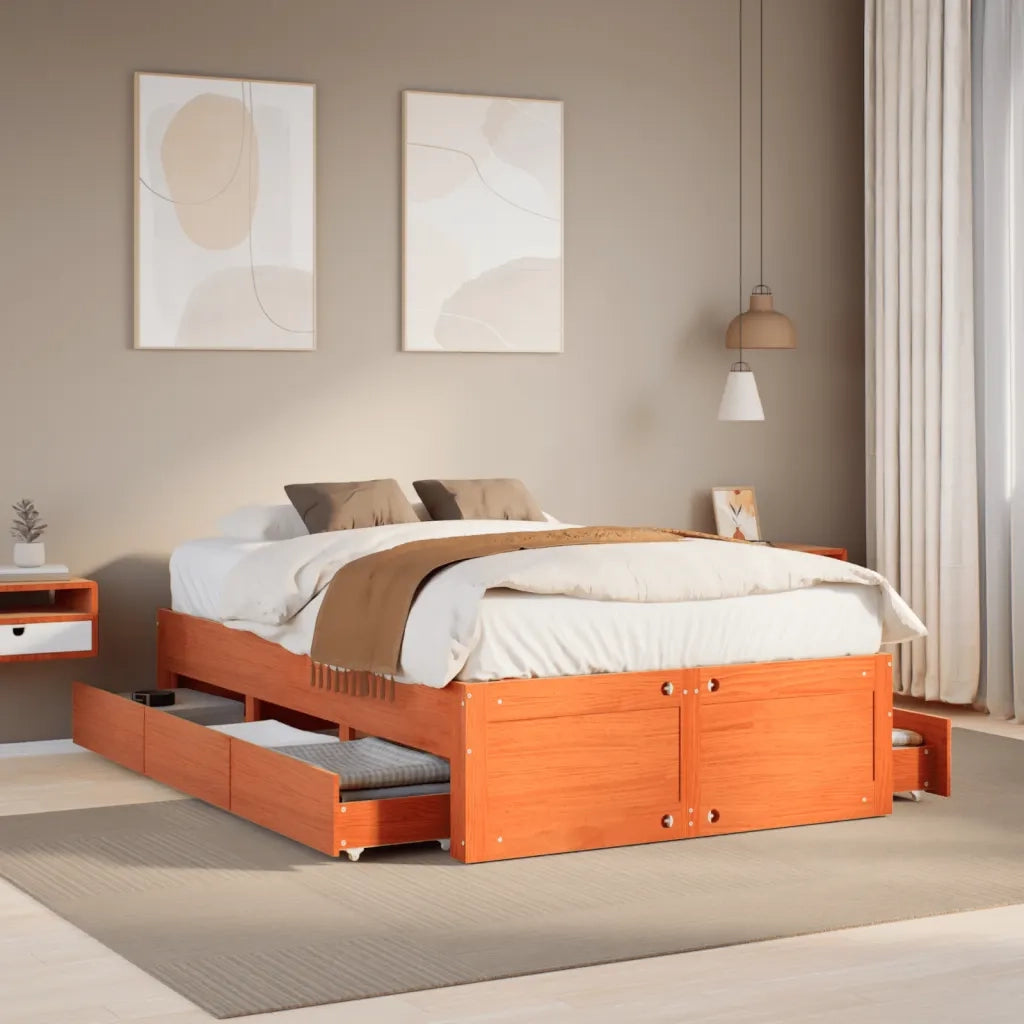 Giroletto senza Materasso con Cassetti Marrone Cera 120x200Pino