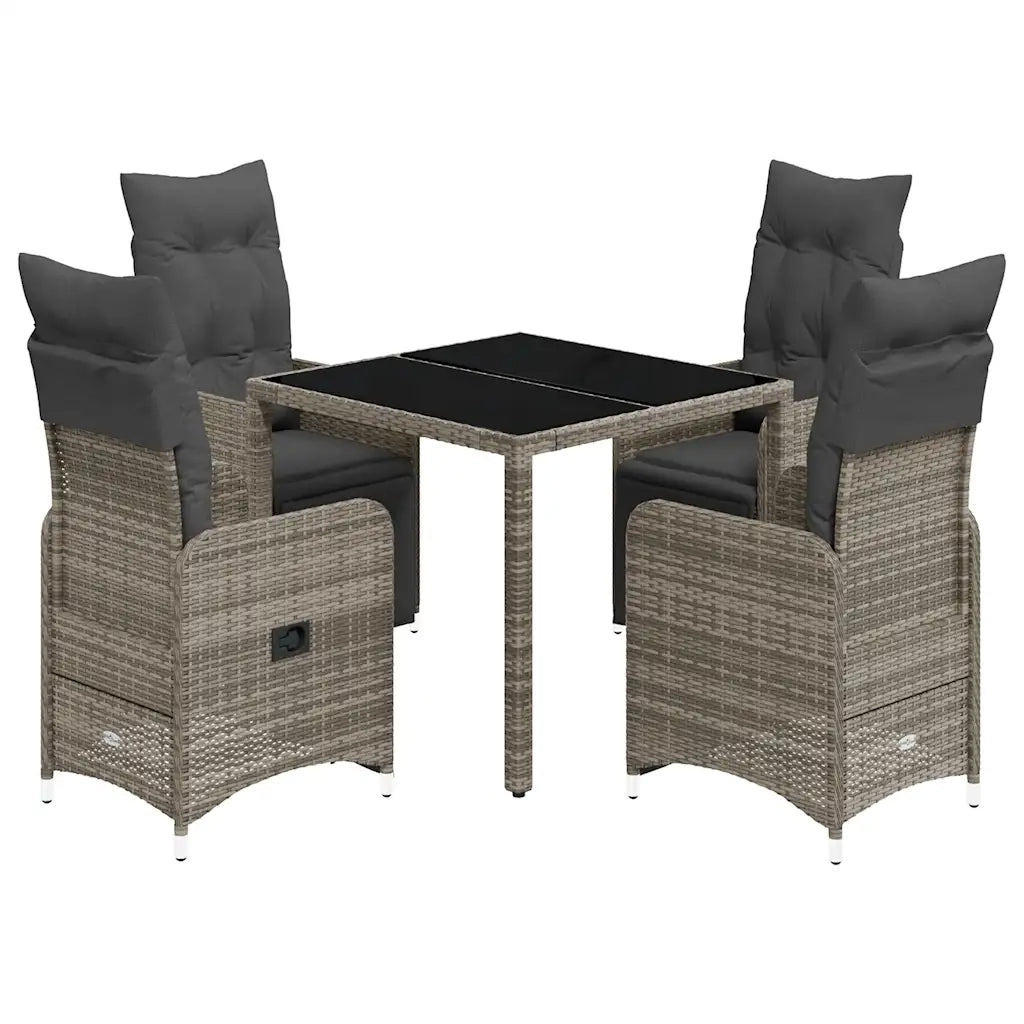 Set BistrÃ² da Giardino 5 pz con Cuscini in Polyrattan Grigio