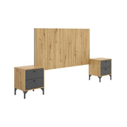 Testiera letto Alaca, Spalliera letto per camera matrimoniale, Testata letto matrimoniale con 2 comodini, 244x37h127 cm, Rovere e Antracite