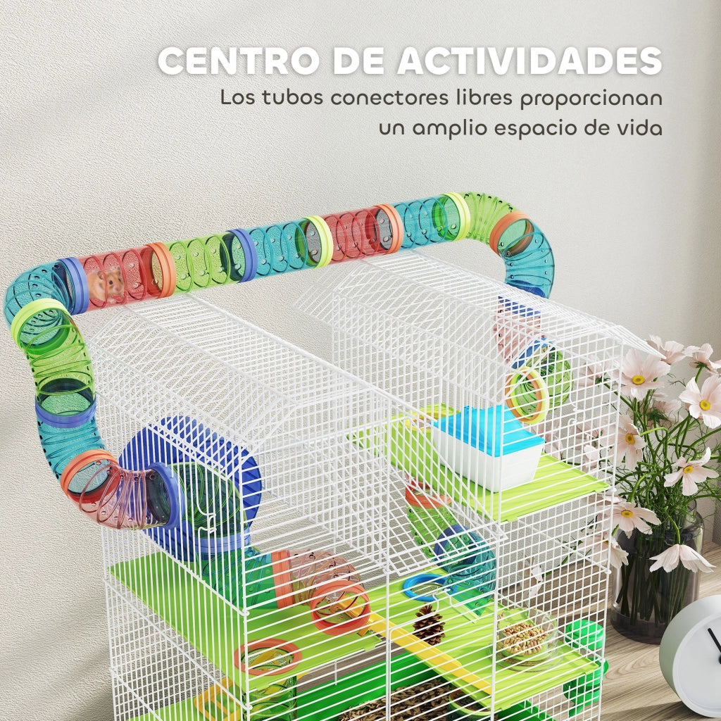 Gabbia per Criceti 5 Livelli con Tunnel e Ruota ¨C Zephmum ¨C 47x30x59 cm Verde