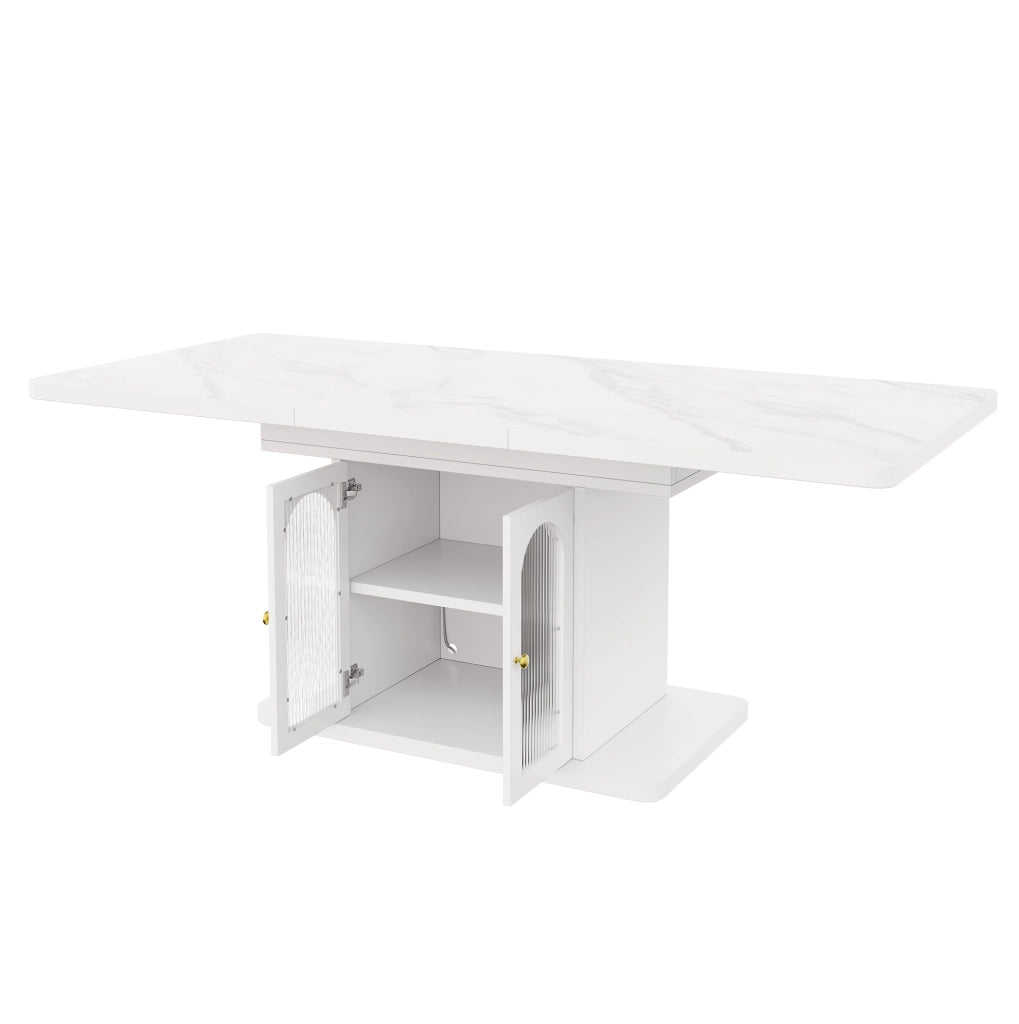 Tavolo da pranzo allungabile con vano contenitore e striscia LED in MDF bianco