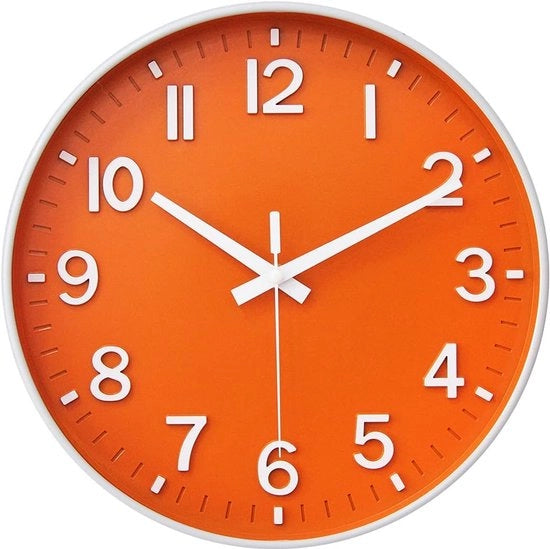 HZDHCLH 20cm orologio da parete silenzioso senza tic con lancetta seconda in vetro con cifre arabe per ufficio, classe, casa, soggiorno, camera da letto (arancione, 20 cm)