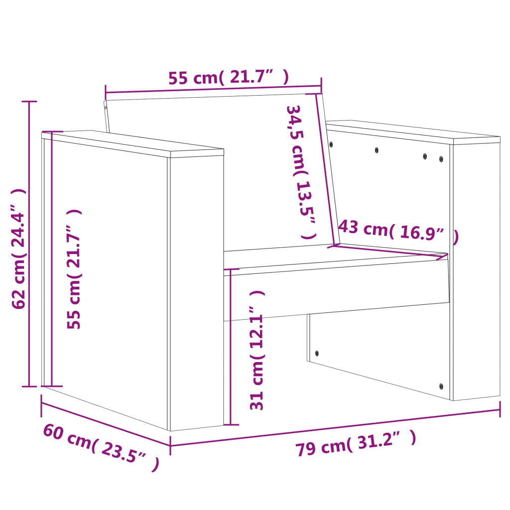 Divano da giardino-Sofa da Giardino-Divano da esterno Marrone Cera 79x60x62 cm Legno Massello Pino