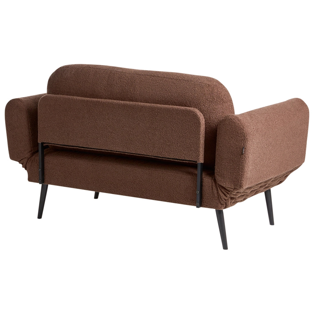 Divano letto con funzione letto cuscino rotondo rivestimento in bouclé gambe in ferro per soggiorno o camera da letto color marrone