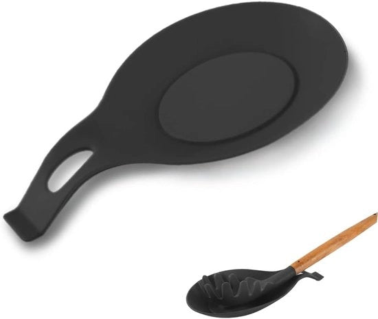 Lettiera a doppia imboccatura in silicone per cucchiaio, multifunzionale, per cucchiaio e cucchiaio di cottura per uso in cucina, a casa e in ristorante (nero)