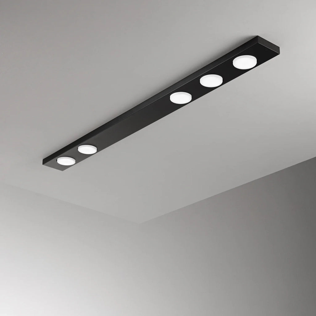 Plafoniera Moderna Bottone Metallo Nero Opaco 5 Luci Gx53 Ip20