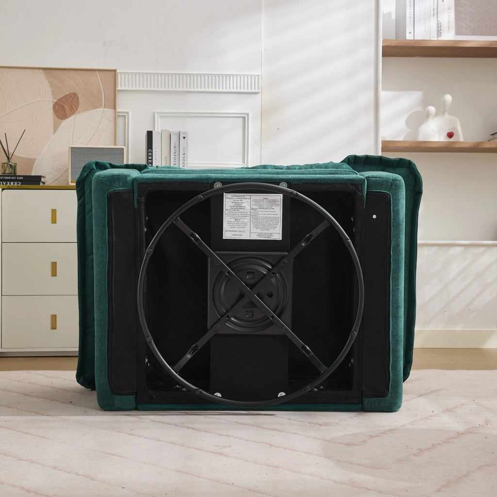 Poltrona girevole 360° con cuscino di supporto e struttura metallica, in chenille verde 116 × 84 × 96 cm