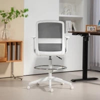 Sedia da Ufficio Girevole in Rete con Poggiapiedi, Supporto Lombare, Schienale e Altezza Regolabile 61,5x57,5x107-121 cm Grigio