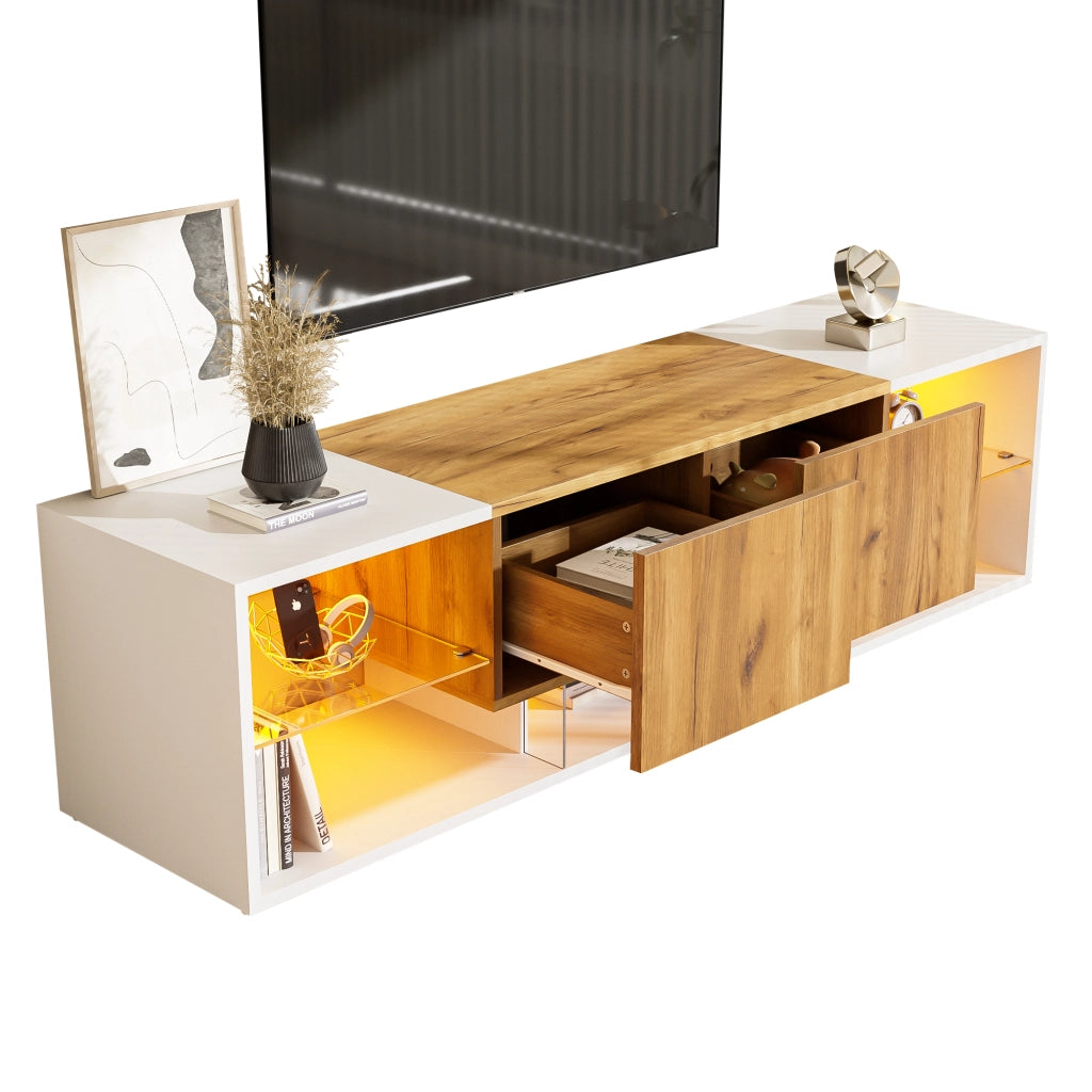 Cassettiera TV 160 cm in truciolare con finitura Rovere Naturale e Bianco Antico
