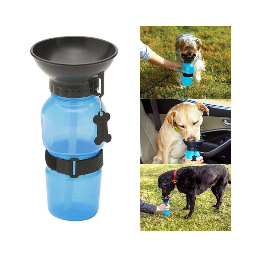 Trade Shop - Bottiglia Dispenser Acqua 400 Ml Cane Cani Gatto Gatti Con Ciotola Da Viaggio -