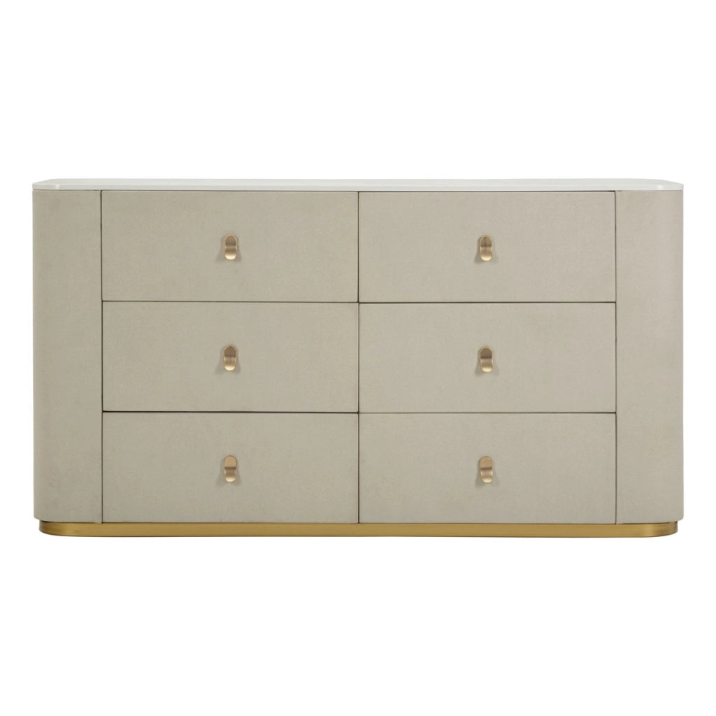 Como' Beauty 6 cassetti in legno crema e metallo dorato