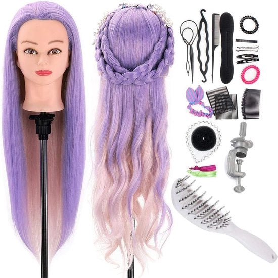 Capigliatrice Professionale 26-28 Pollici 50% Echt Capelli Stiling Head con Set Accessori + Tappo di Sedia Gratuito