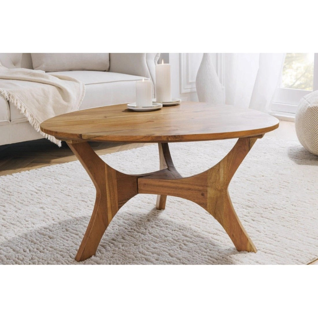 Tavolino basso ABITTA rotondo 70 cm in legno di acacia - Tavolino basso moderno in legno massello