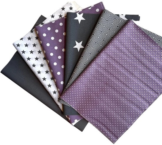 Pakchet di tessuti patchwork in cotone 12 x (25x35cm) (lilla grigio bianco)