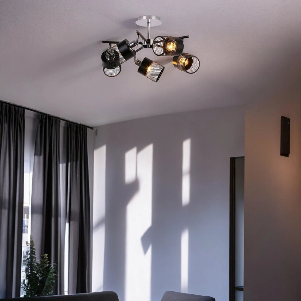 Trade Shop - Lampadario Plafoniera A Soffitto Con 5 Paralumi Lampade Attacco E27 In Metallo 00280 -