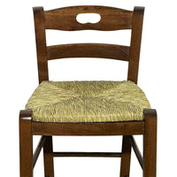 Sgabello in legno con manico nello schienale h66 noce scuro seduta in paglia